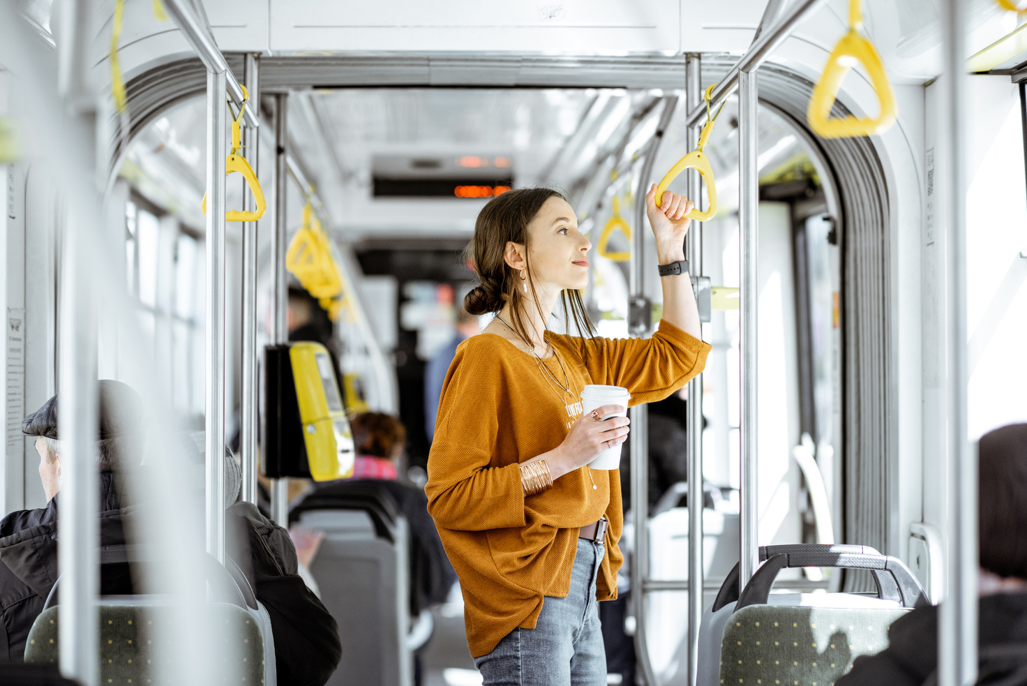 Female Passenger Using Public Transport